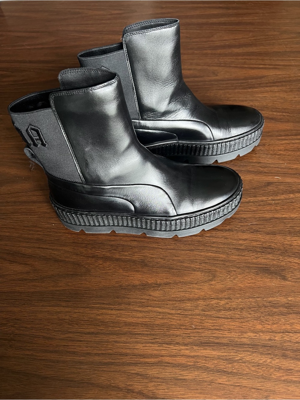 Women's Black Leather Platform Chelsea Booties